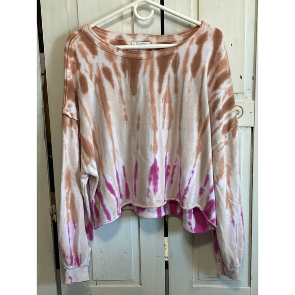 Z Supply Tops - Z Supply Tie Dye Scoop Neck Sweatshirt Women L Crop Relaxed Dolman Sleeve Soft
